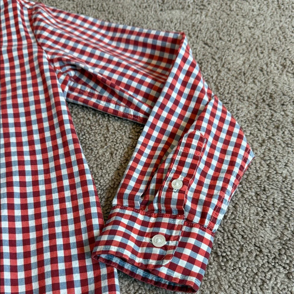 Jacadi Red and White Checkered Gingham Kids Shirt, size 8
